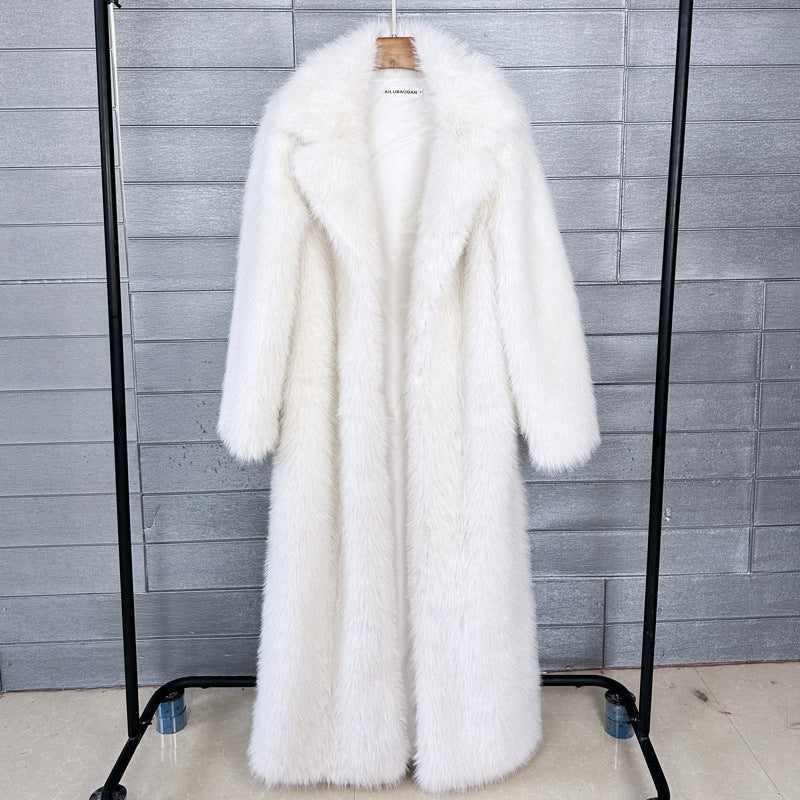 Women's Faux Plush Furry Imitation Fur Extended Collar Super Coats