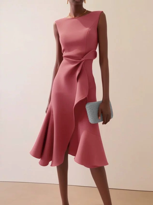 Women's Sleeveless Red Elegant Round Neck Dress