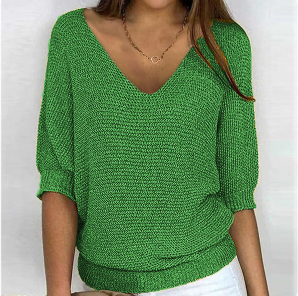Women's Basic Style Slimming Sleeve Solid Color Bottoming Sweater