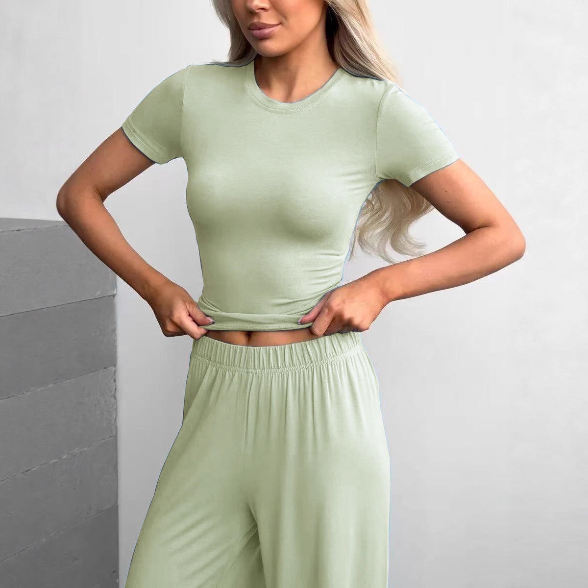 Women's Russian Knitting Short-sleeved T-shirt Trousers Two Suits