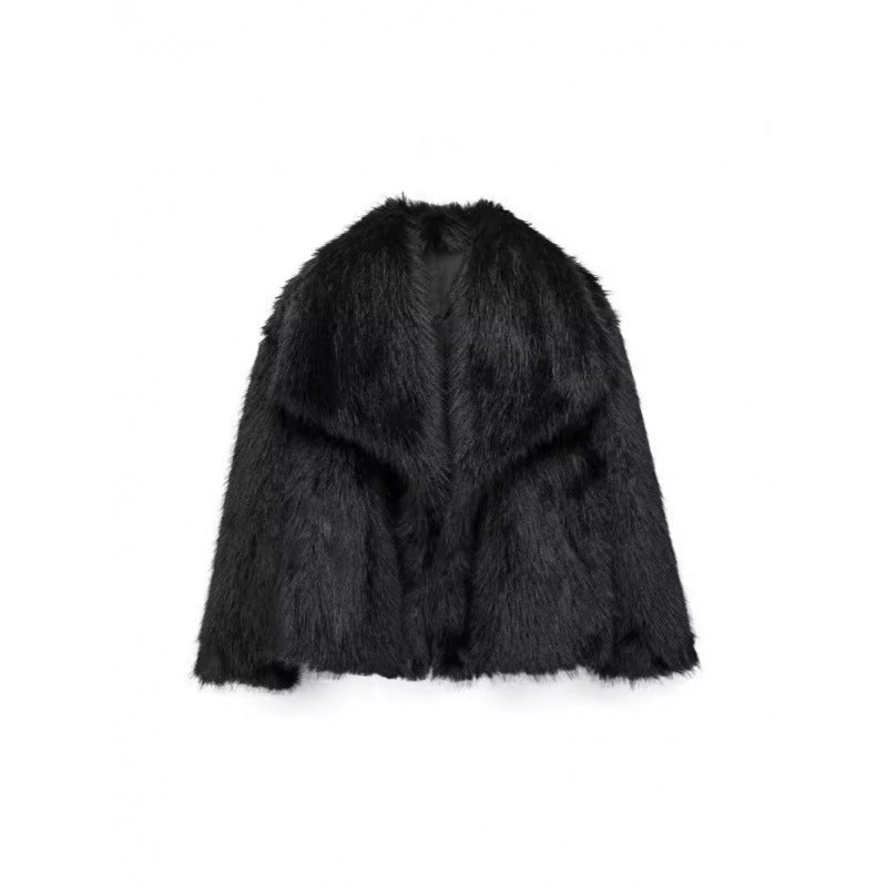 Women's Lamb Wool Black Fur Imitation Leather Coats