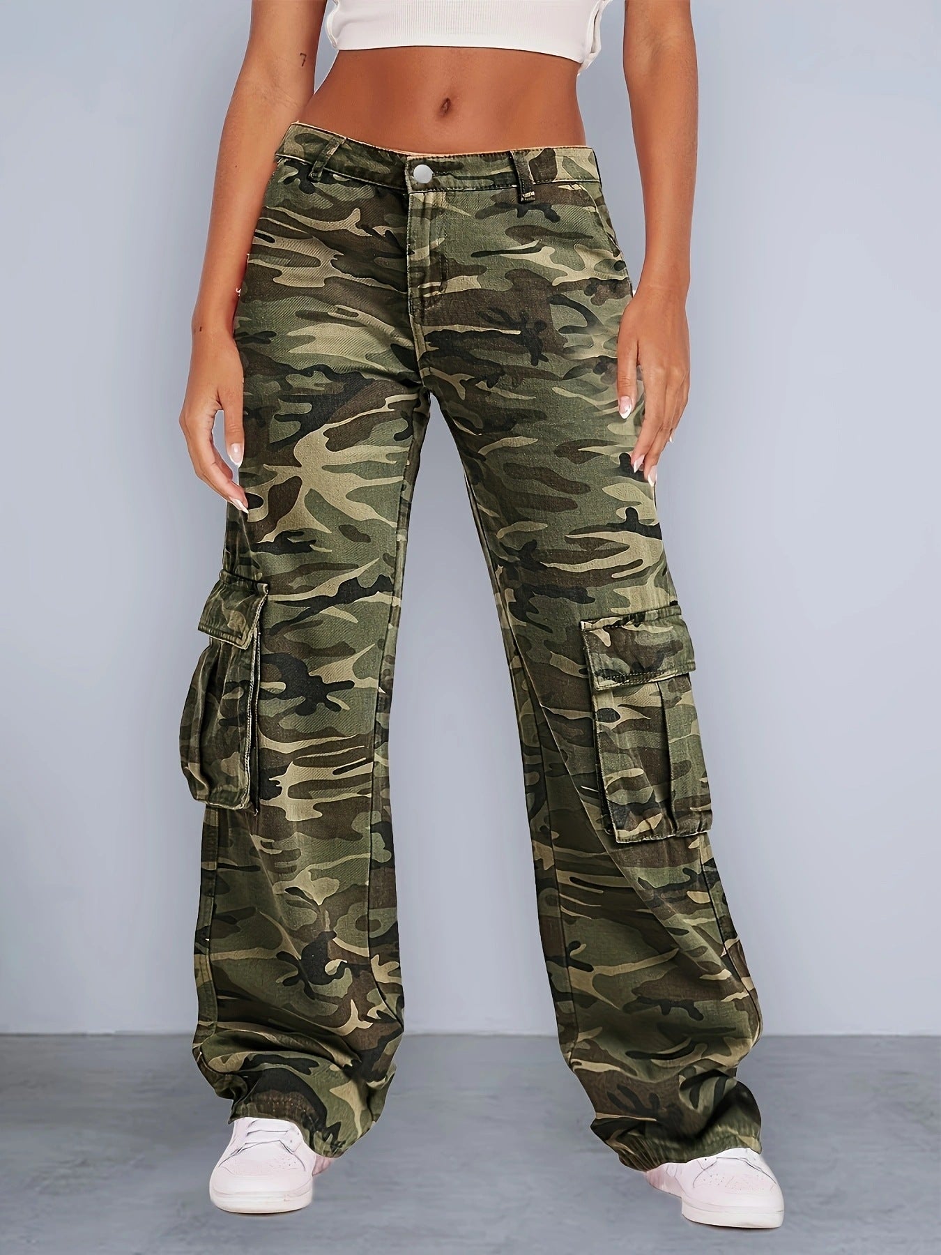 Women's Fashion Camouflage Cargo High Waist Loose Jeans