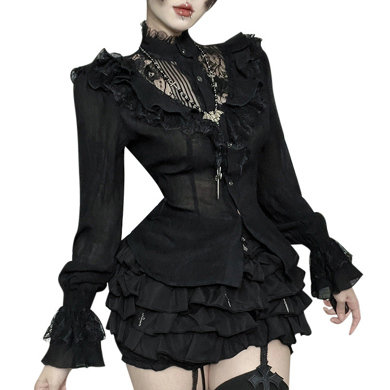 Lace Long-sleeved Shirt Autumn Dark Style Blouses