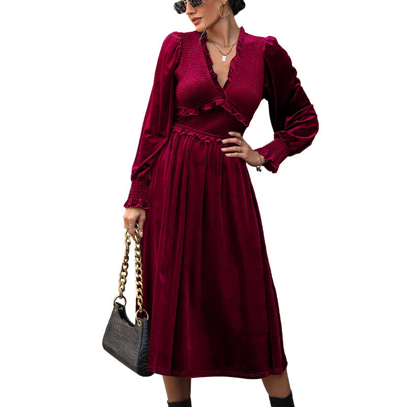 Women's Long Sleeve Red Veet Dress Dresses