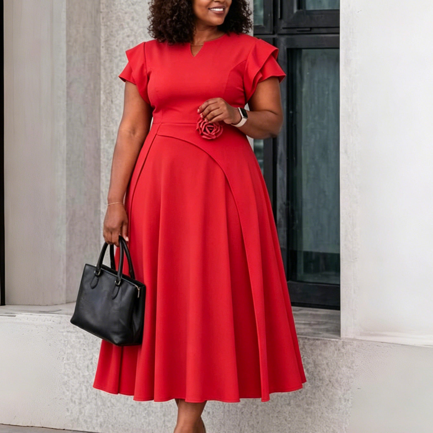 Women's Summer Elegant Large Mid-length High Waist Big Swing Dress