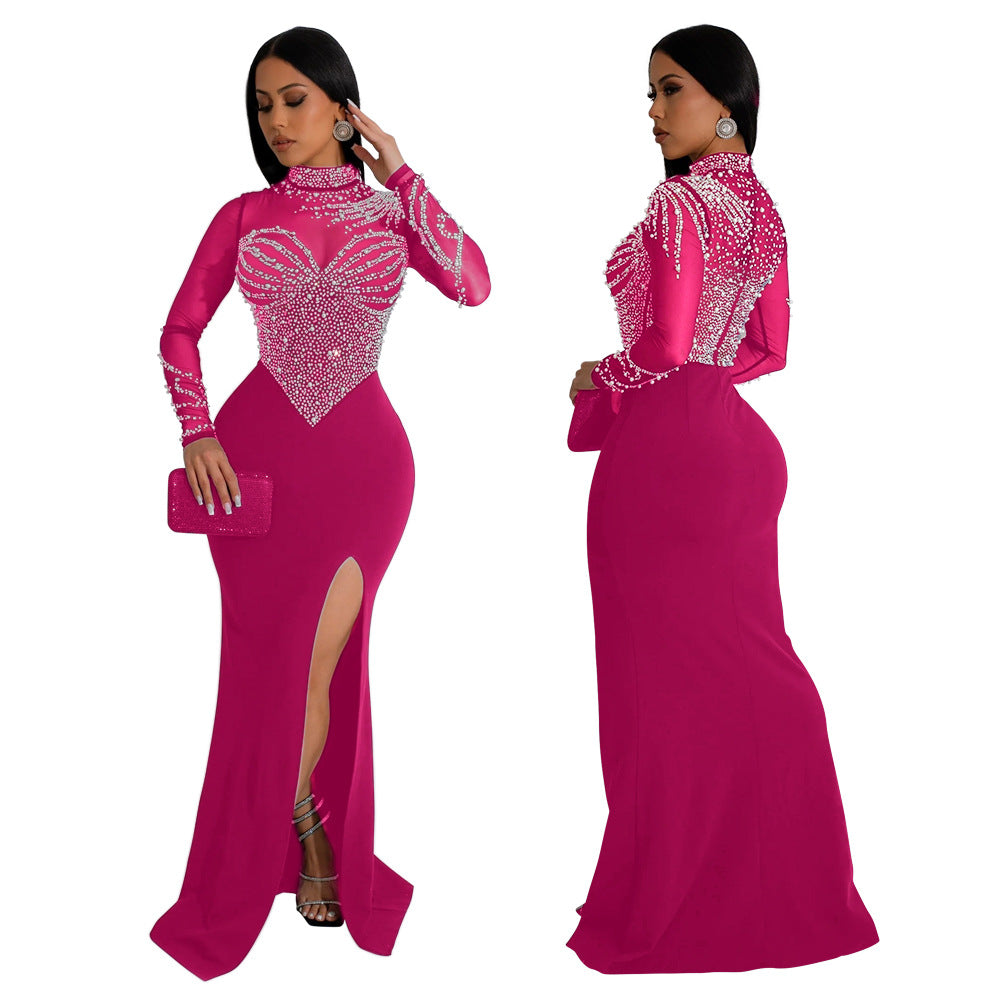 Women's Round Neck Long Sleeve High Slit Dresses