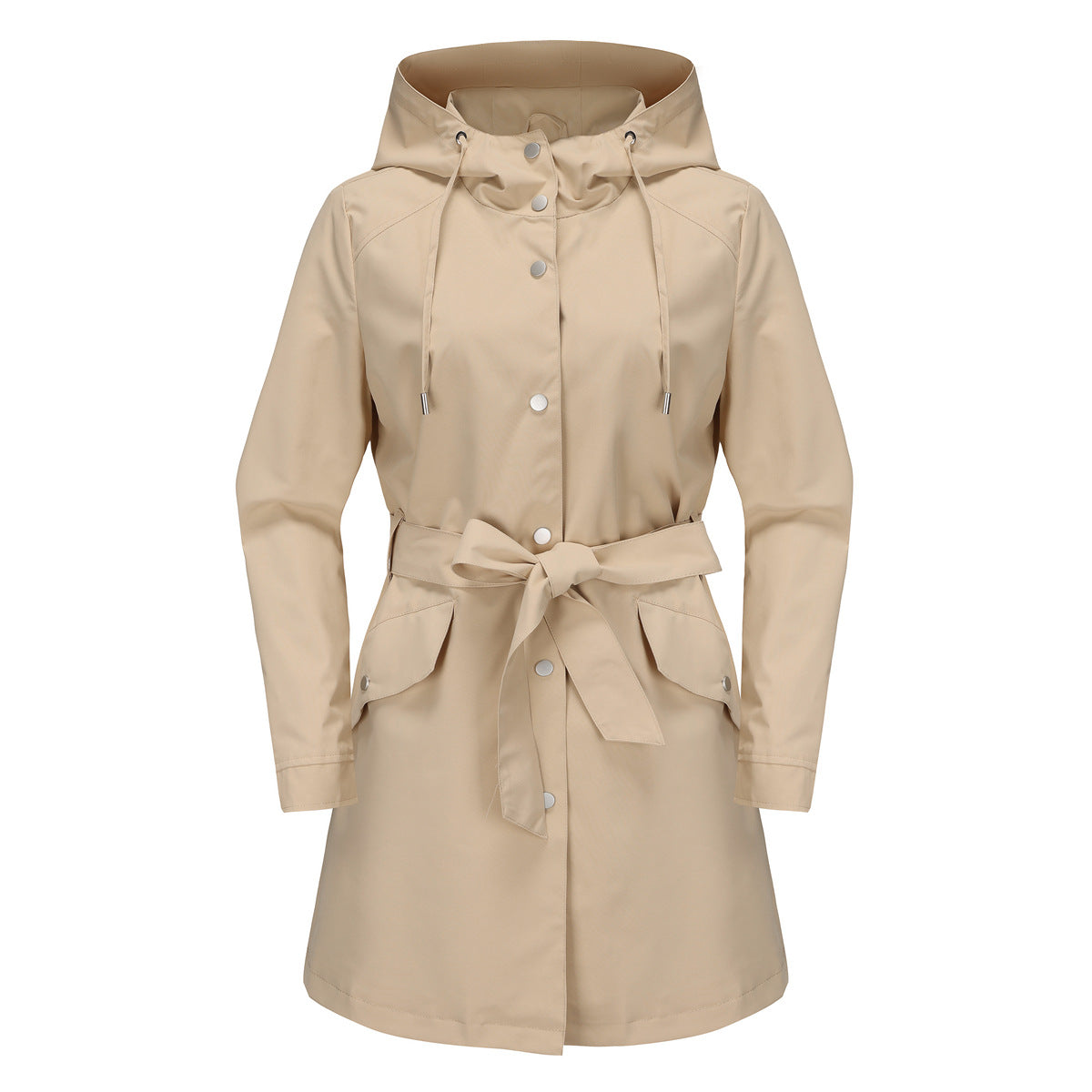 Women's Hooded Waterproof With Belt Thin Casual Coats