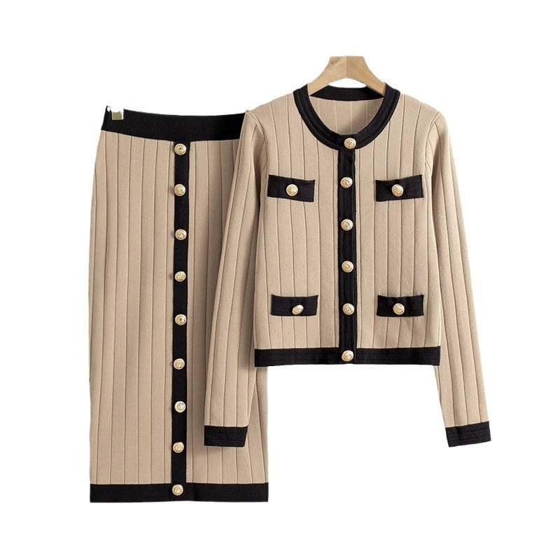 Women's French Style Temperament High-grade Knitted Two-piece Set Dress Fashion Casual Suit