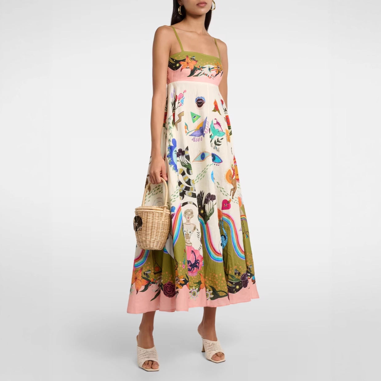 Summer Elegant Positioning Printed Sleeveless High Waist Large Swing Dress