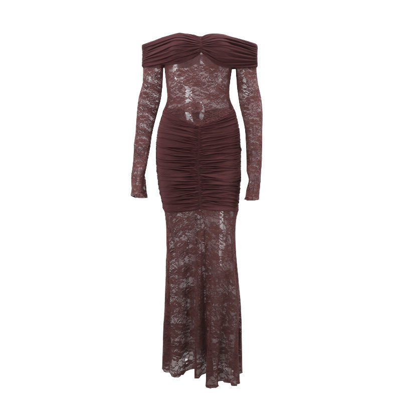 Women's Sexy Bandeau Long Dress Lace French Dresses