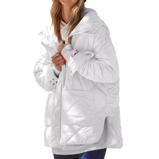 Pocket Split Cotton Loose-fitting Hoodie Long Coats