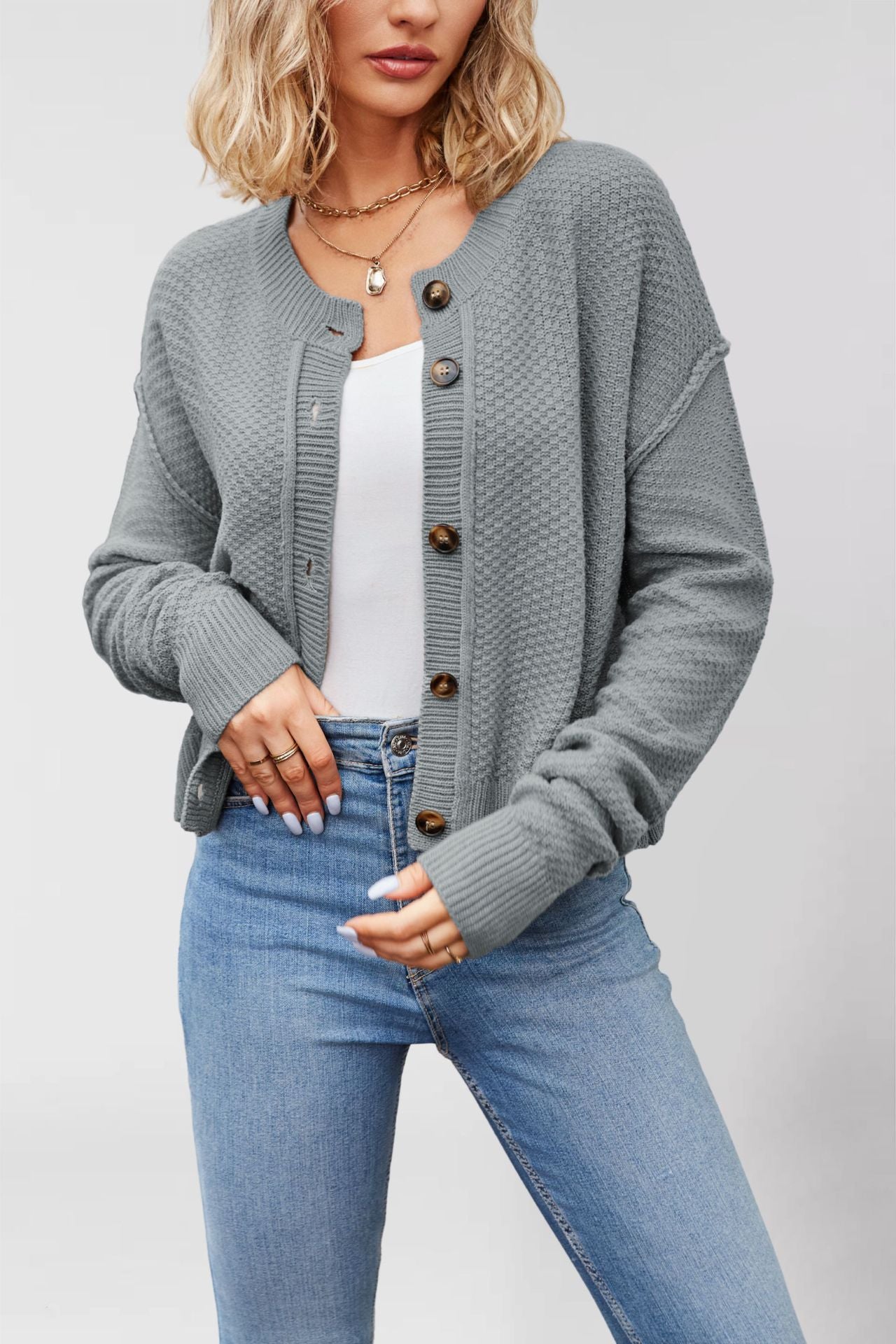 Women's Classic Knitted Single-row Button Commuter Sweaters