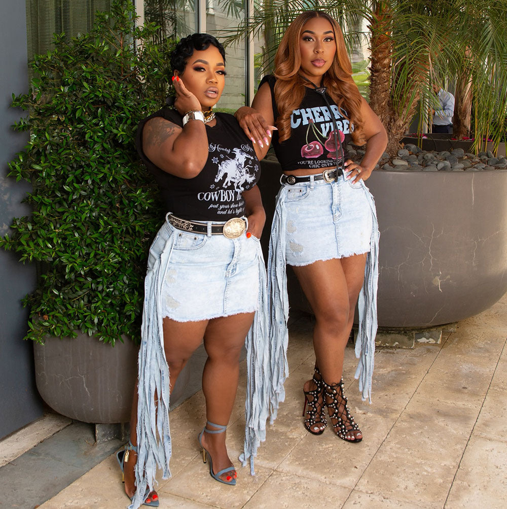 Women's Sexy Denim Fashion Hot Water Washed Skirts