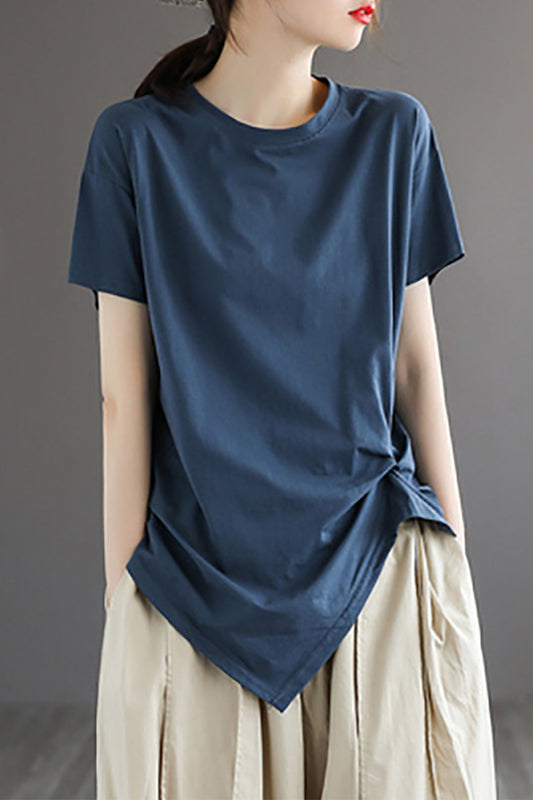 Women's Pleated Short-sleeved T-shirt Summer Artistic Retro Blouses