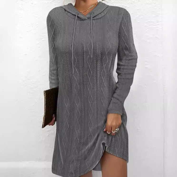 Women's Autumn Solid Color Long Sleeve Hooded Dress