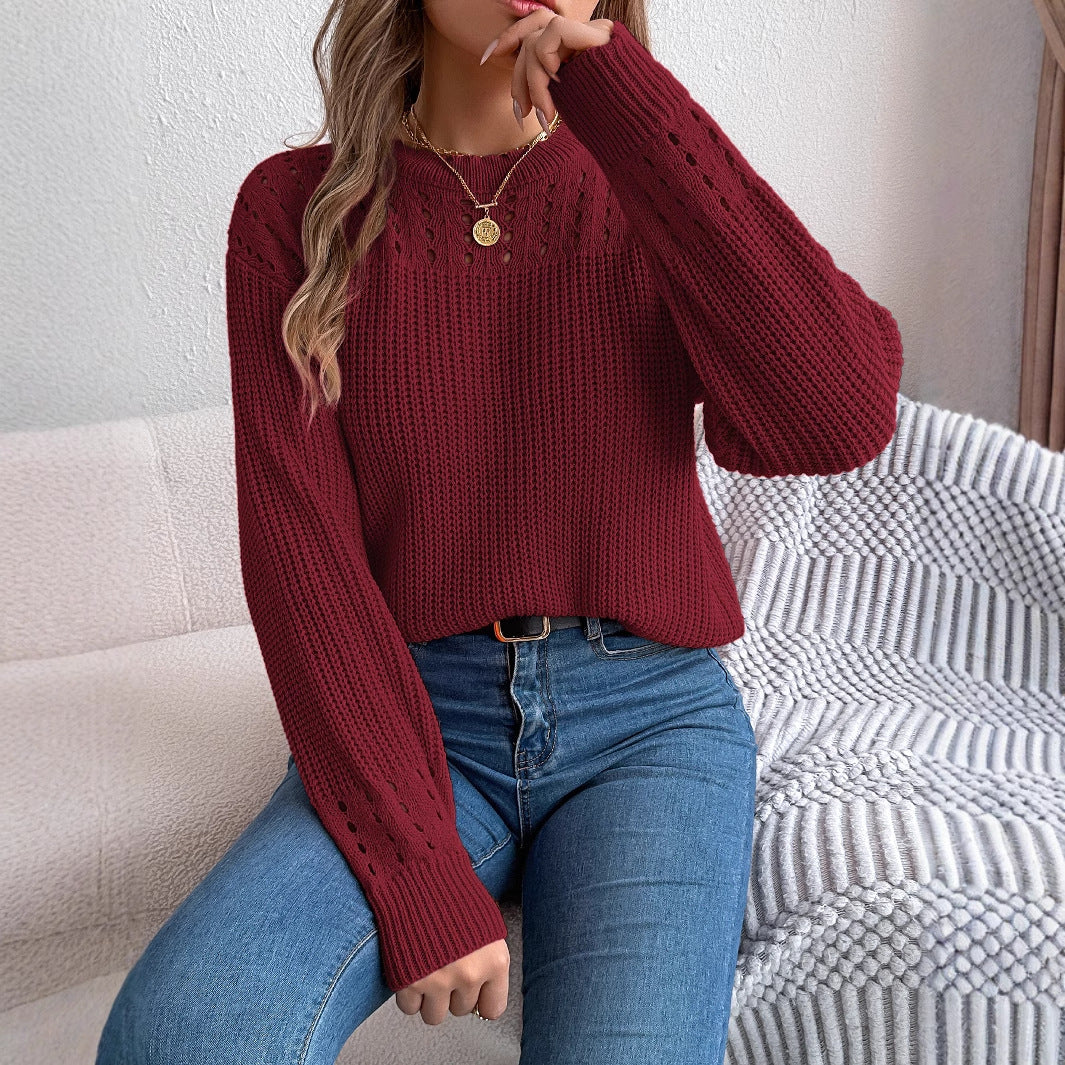 Women's Casual Solid Color Lantern Long Sleeve Sweater