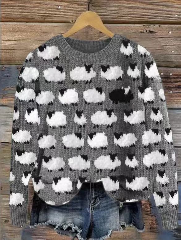 Women's Round Neck Multicolor Loose Fashion Pullover Sweater