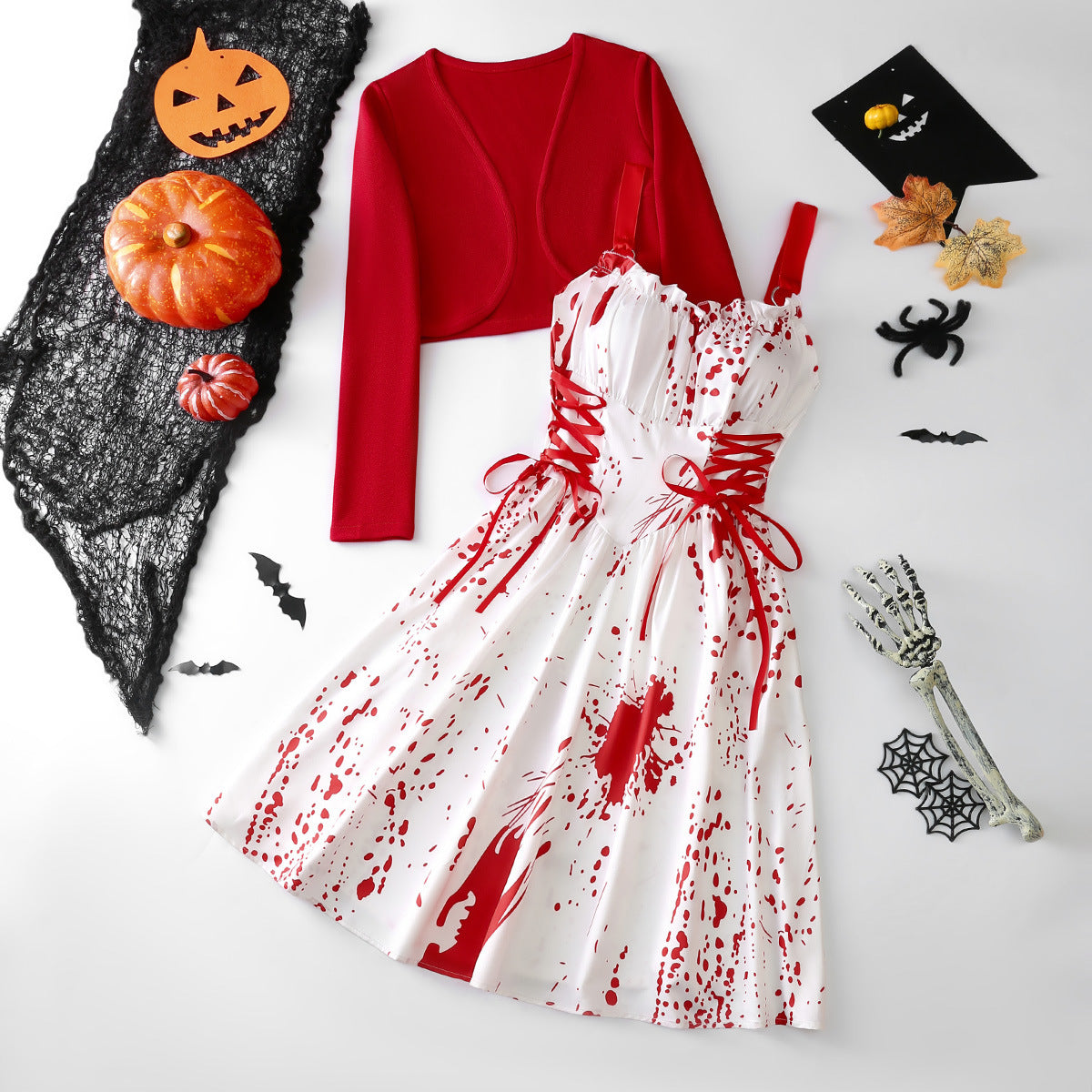 Women's Metal Ring Drawstring Elegant Printed Dress Two-piece Cardigans