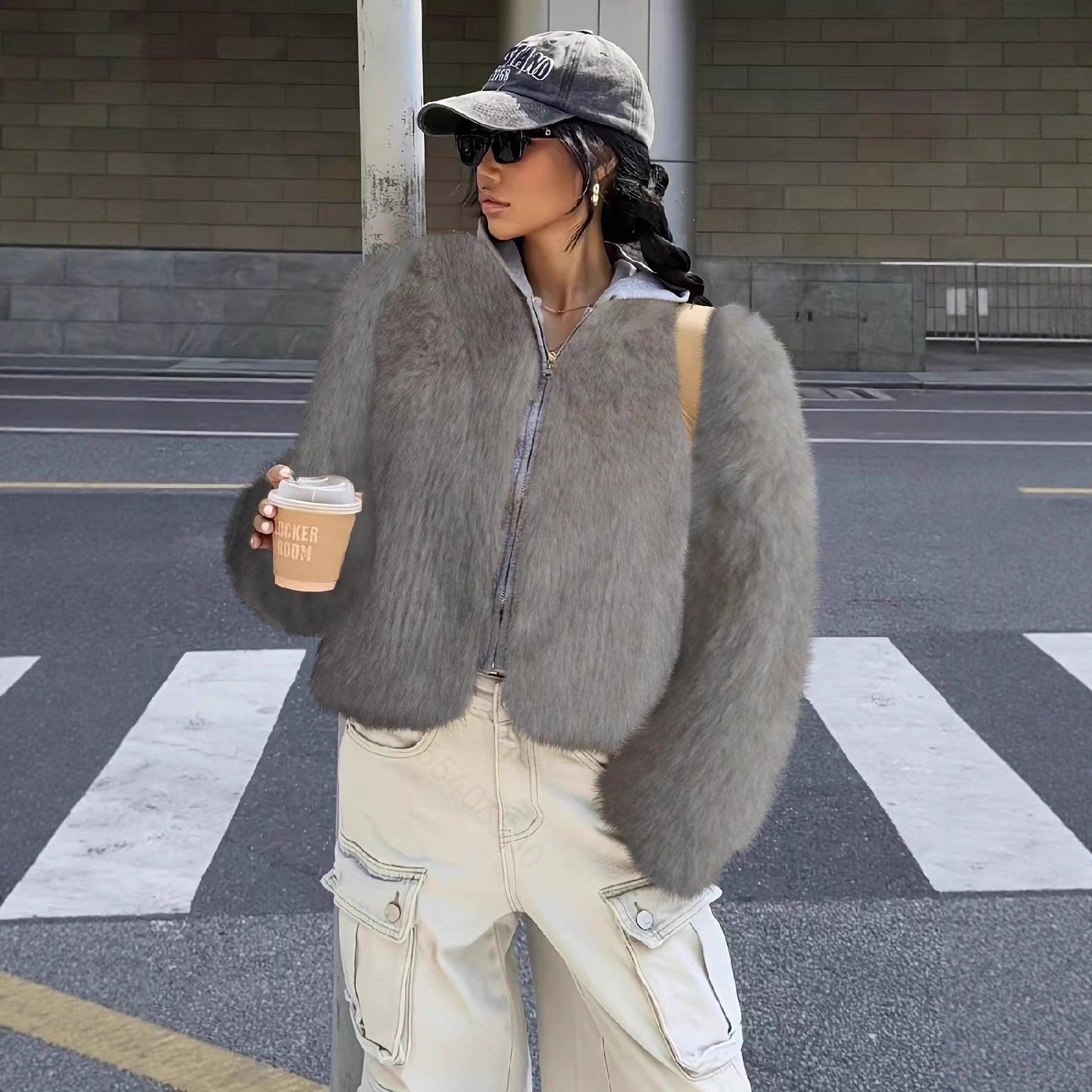 Women's Brown Faux Fur Light Luxury Furry Coats