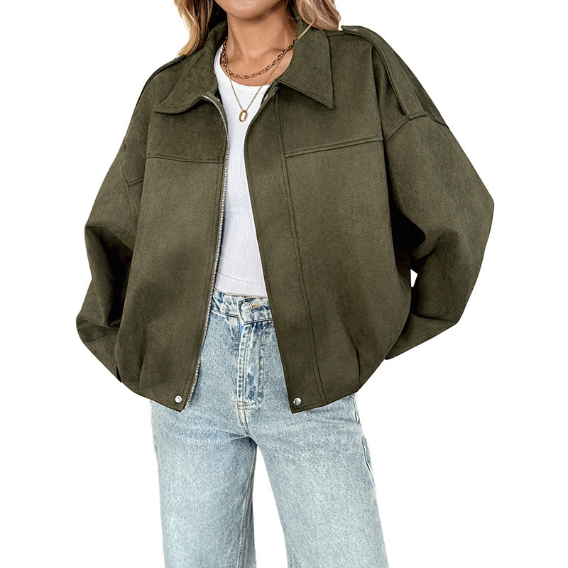 Women's Personality Street Trendy Faux Suede Army Green Coats