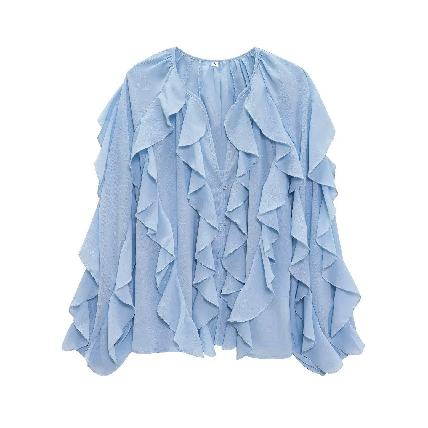 Women's Summer Street Fashion Laminated Decoration Long-sleeved Blouses