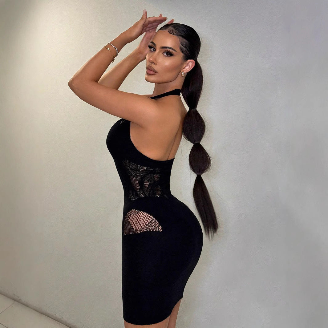 Women's Summer Halter Sleeveless Hollowed Fashion Sexy Hot Sheath Dress