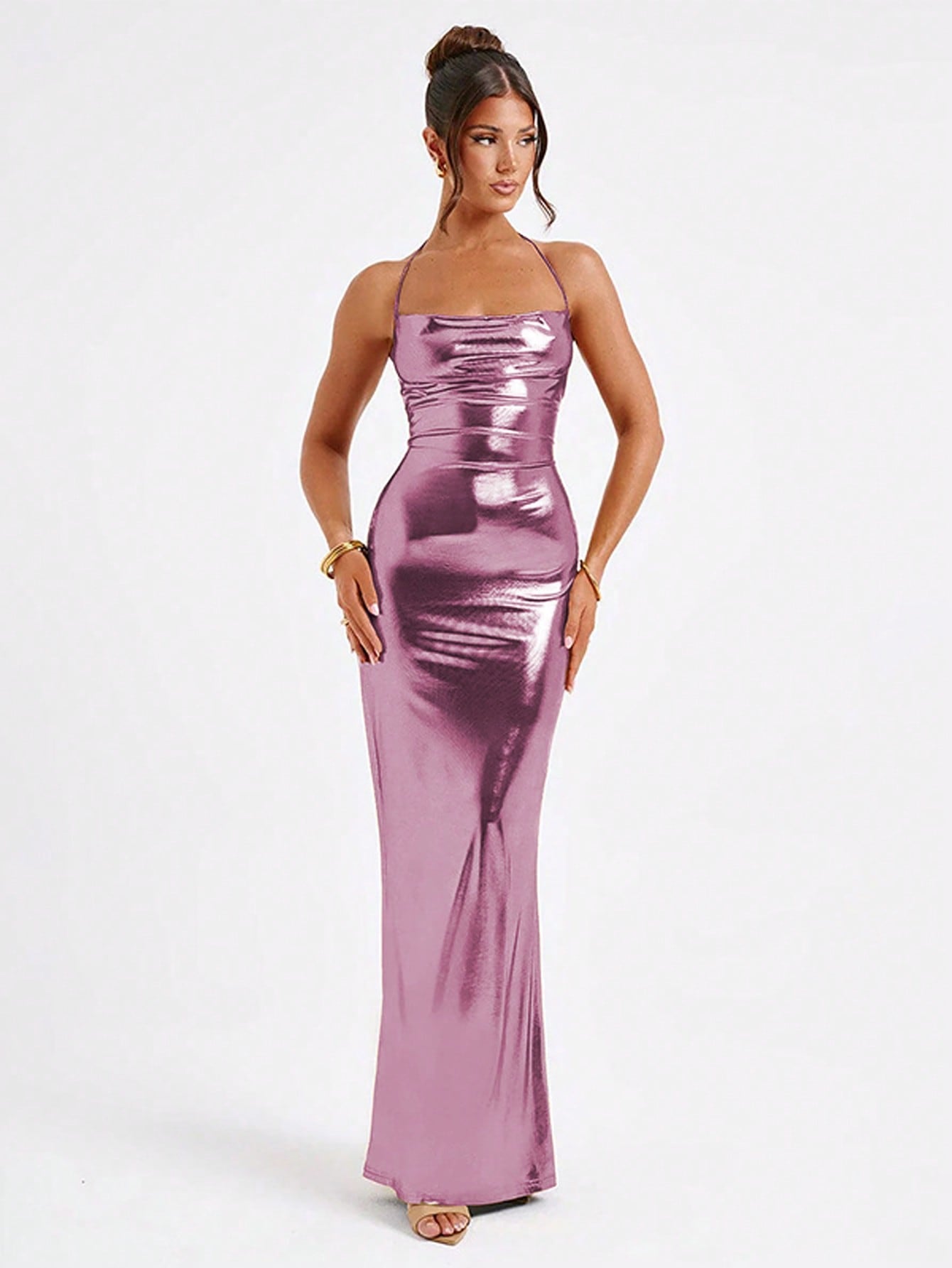 Women's Pure Color Halter Sling Swing Collar Low-cut Dresses