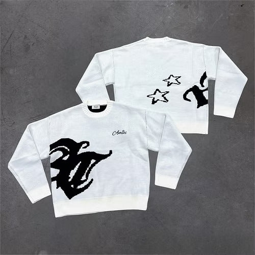 Women's & Men's & Fashion Letter Embroidery Planet Jacquard Round Sweaters