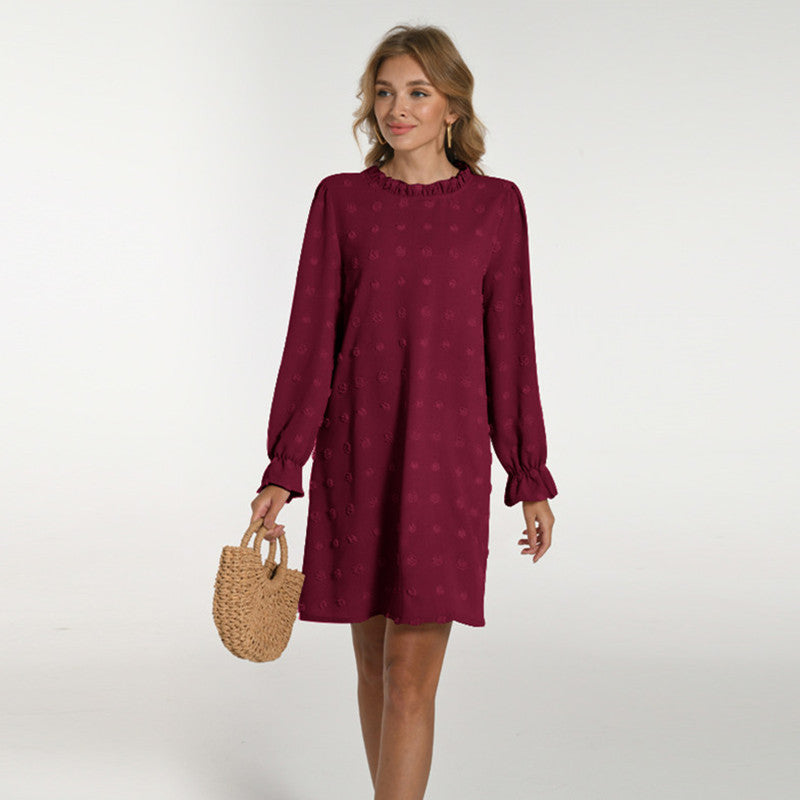 Women's Bubble Embroidered Fur Ball Jacquard Long-sleeved Dress