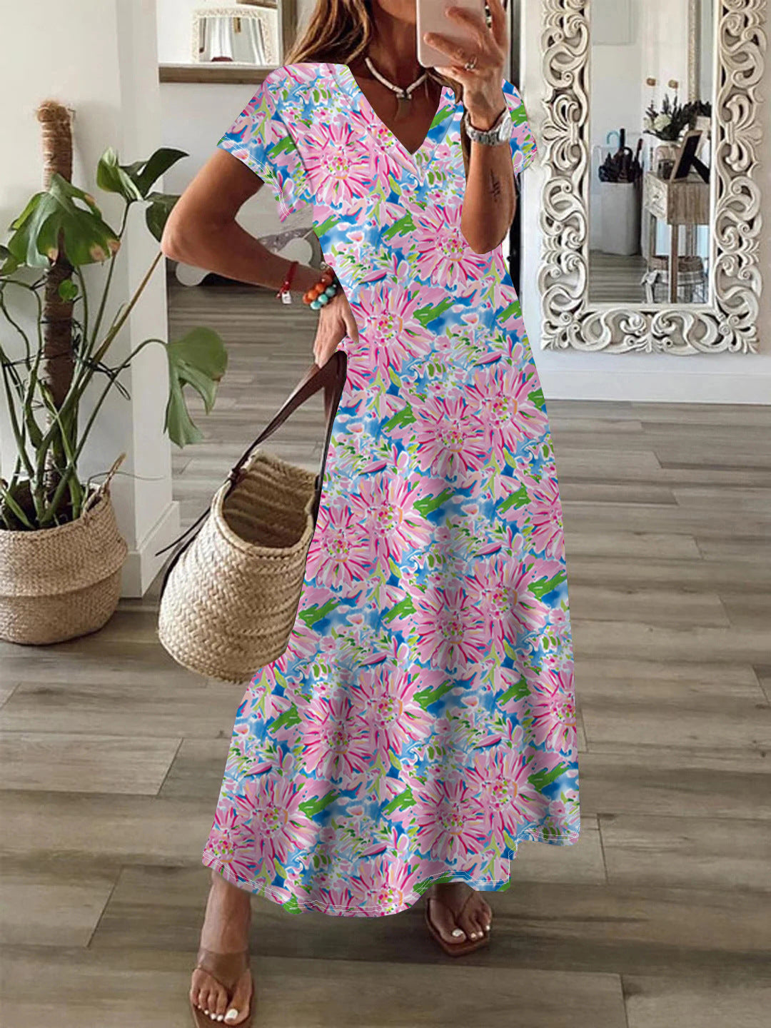 Women's Bohemian Style Printed Large Swing Dress