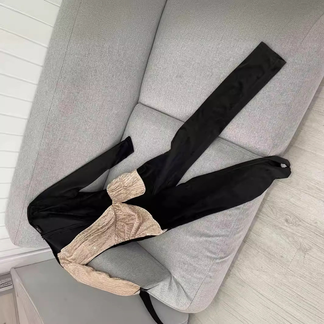 Black Gold Two Colors Temperament Commute Jumpsuits