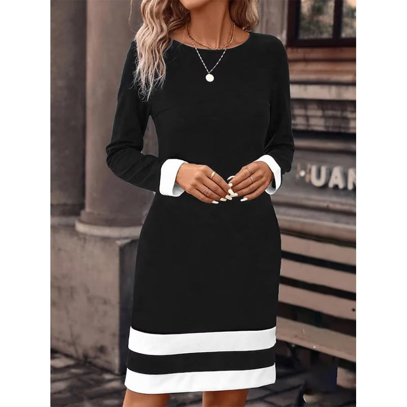 Women's Fashion Tight Color-matching Dress Long Sleeve Dresses