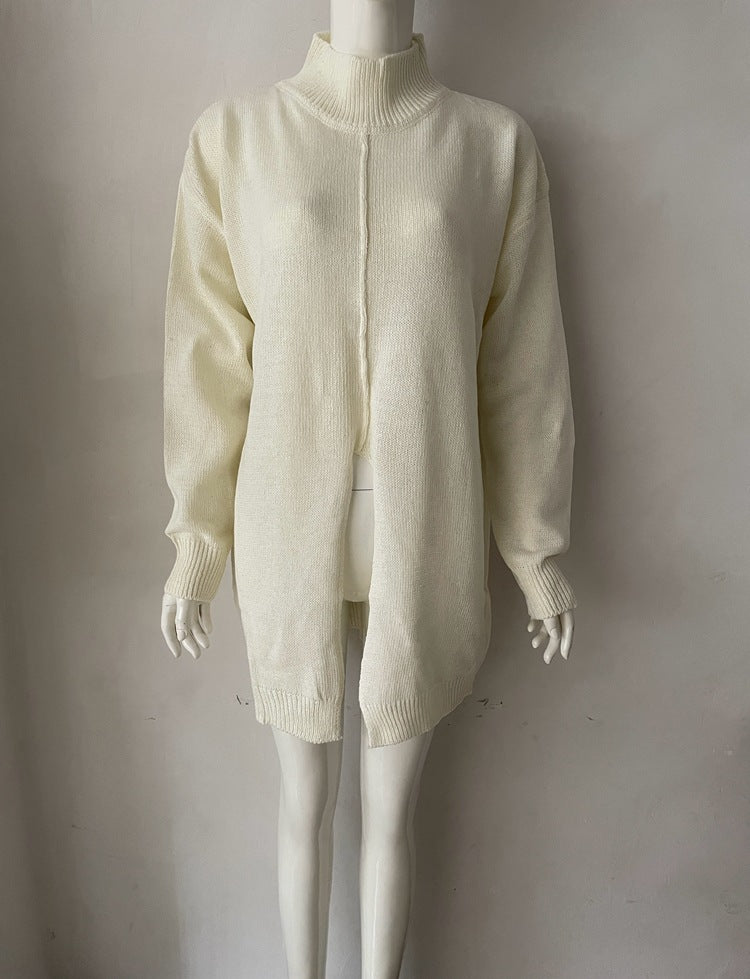 Half Turtleneck Solid Color Loose Split Women's Sweater