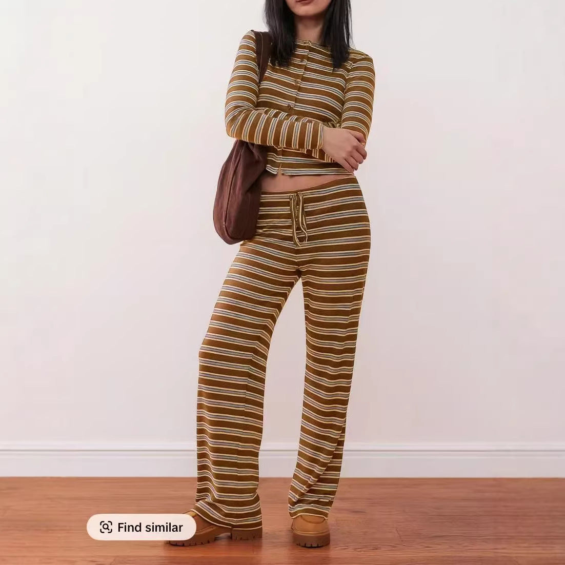 Women's Comfort Striped Single-breasted Long Sleeve Trousers Fashion Casual Suit