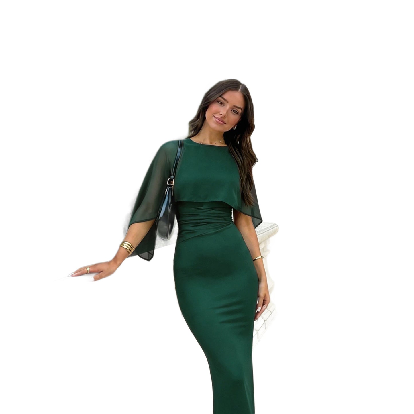 Tight Waist Sheath Solid Color Stitching Dress