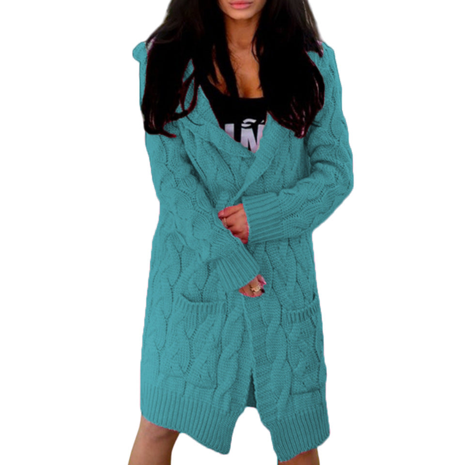 Women's Thick Thread Knitted Hooded Double Pocket Women's Sweater