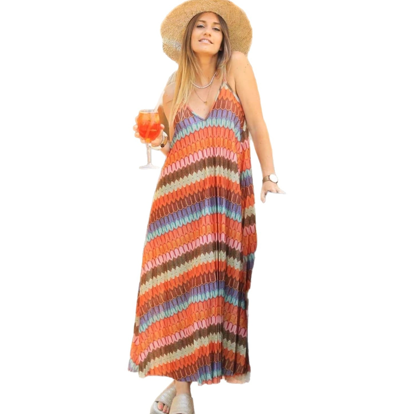 Women's Bandage Hollow Suspender Summer Thin Mid-length Loose Sun Dress