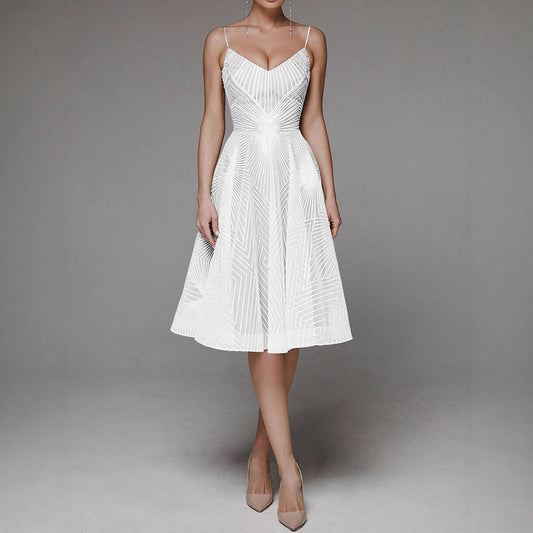 Women's Long Dress Sexy Strap Embroidered Sleeveless Wedding Dresses