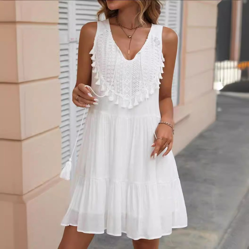 Durable Summer Lace Stitching Loose Sleeveless Dress