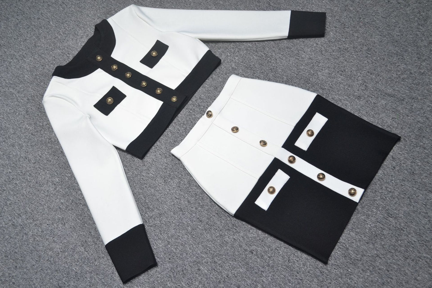 Elegant Black White Color Matching Breasted A- Line Cardigans