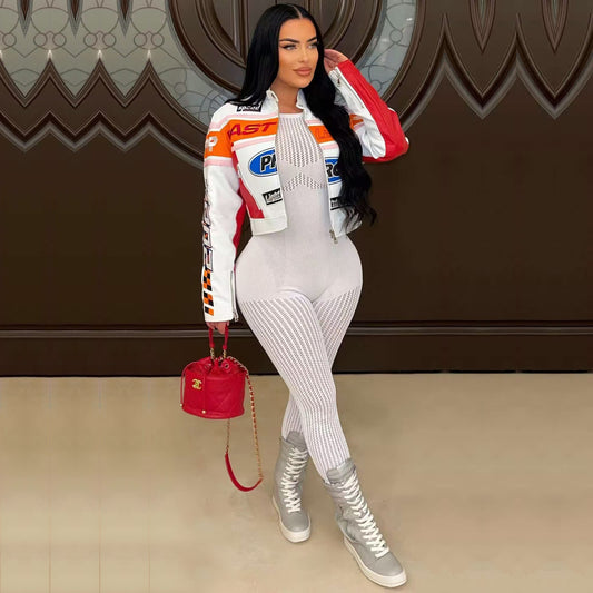 Hot Street Printing Stand Collar Zipper Jackets