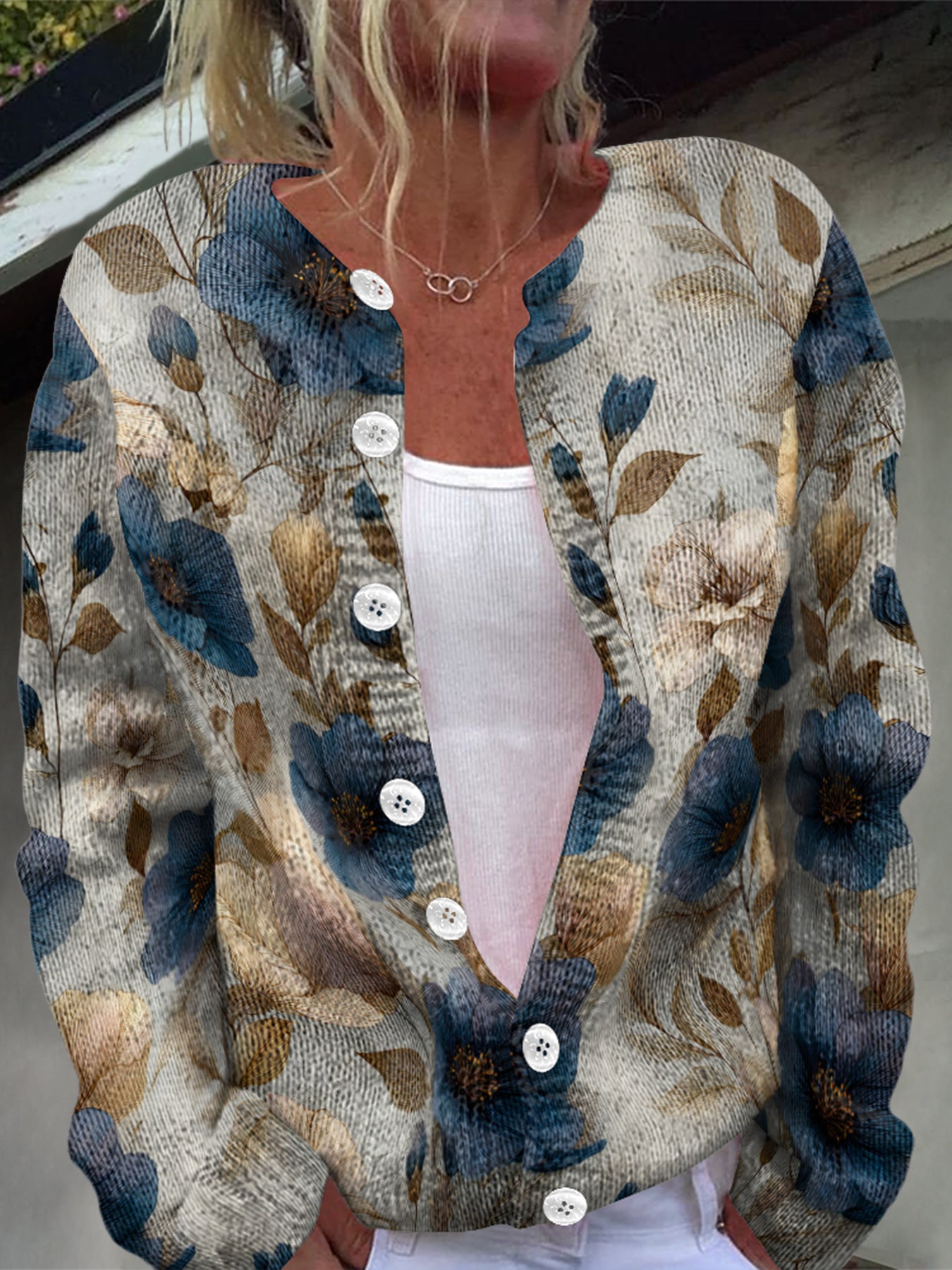 Beautiful Winter Single-breasted Floral Warm Button Sweaters