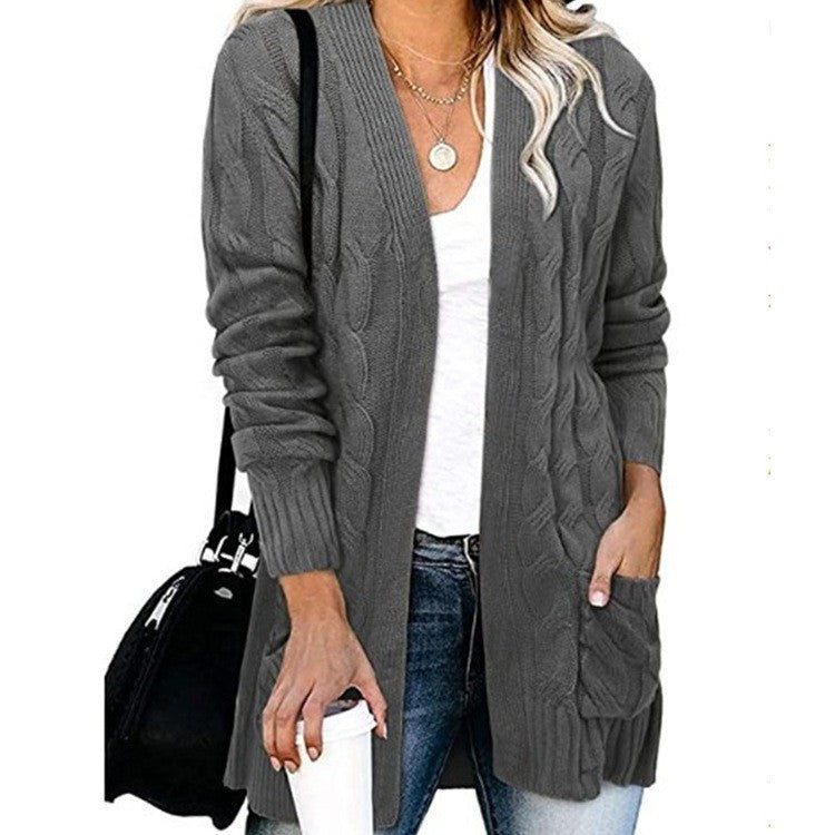 Women's Twist Knit Solid Color Loose Coats
