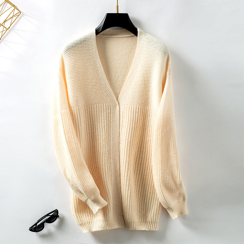 Women's Casual Loose Solid Color Mid-length Knitted Cardigans