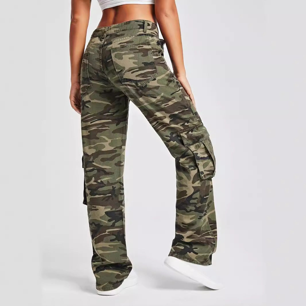 Women's Fashion Camouflage Cargo High Waist Loose Jeans