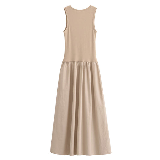 Women's Color Patchwork Round Neck Loose Casual Dresses