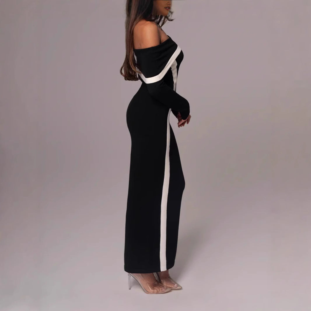 Women's Fashion Sexy Contrast Color Elegant Slim Sheath Dress