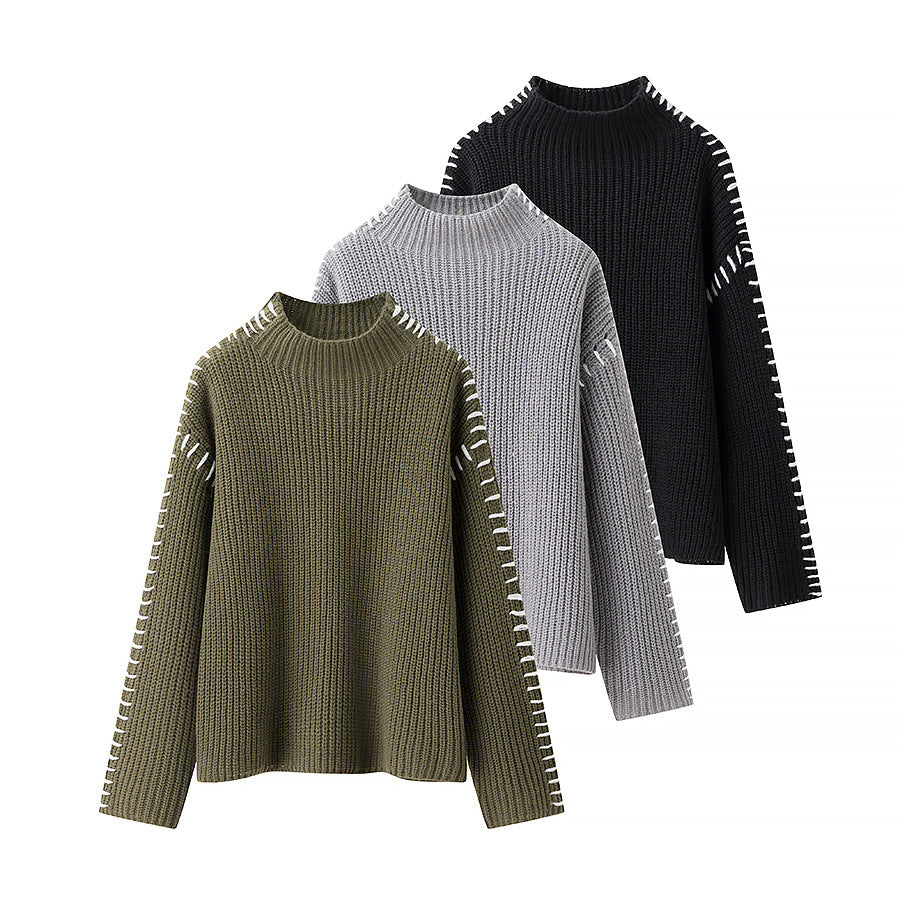 Women's Outer Wear Round Neck Warm Color Contrast Knitwear
