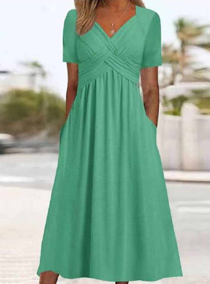 Women's Spring Personality Solid Color Sleeve Pocket Clothing