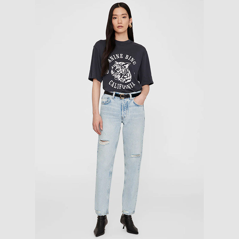 Women's American Niche Tiger Head English Letters Blouses